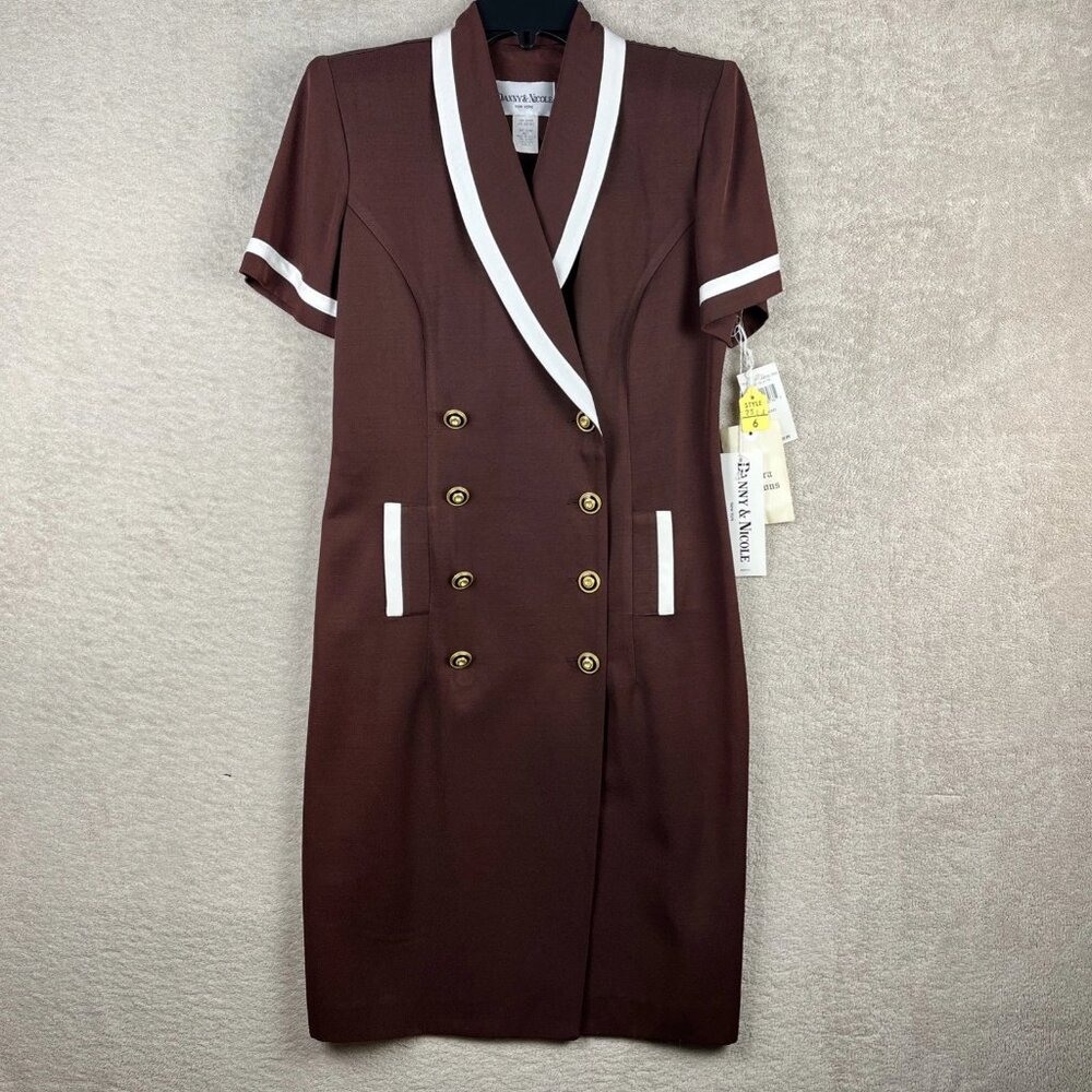 Danny & Nicole VTG Blazer Dress Sz 6 Brown/White Double Breasted Shrt Sleeve NWT